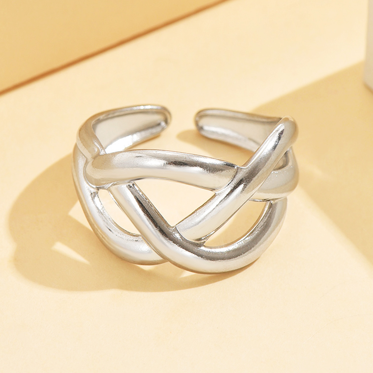 304 Stainless Steel Retro Hollow Woven Open Ring